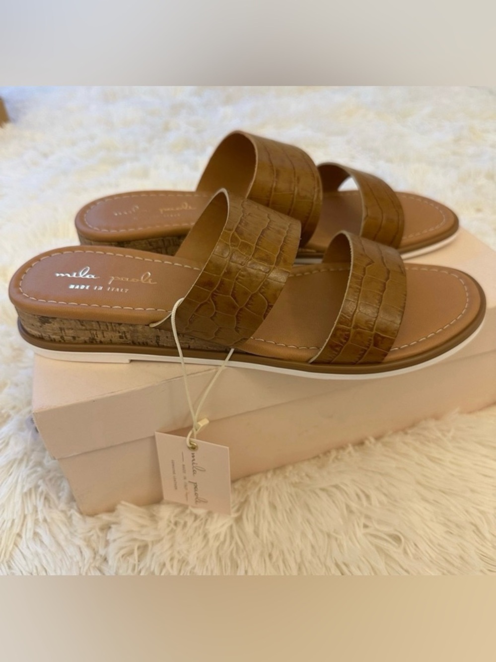 MILA PAOLI Brown Leather Slide Sandals Size 8 Made in Italy NWT Slip On Shoes